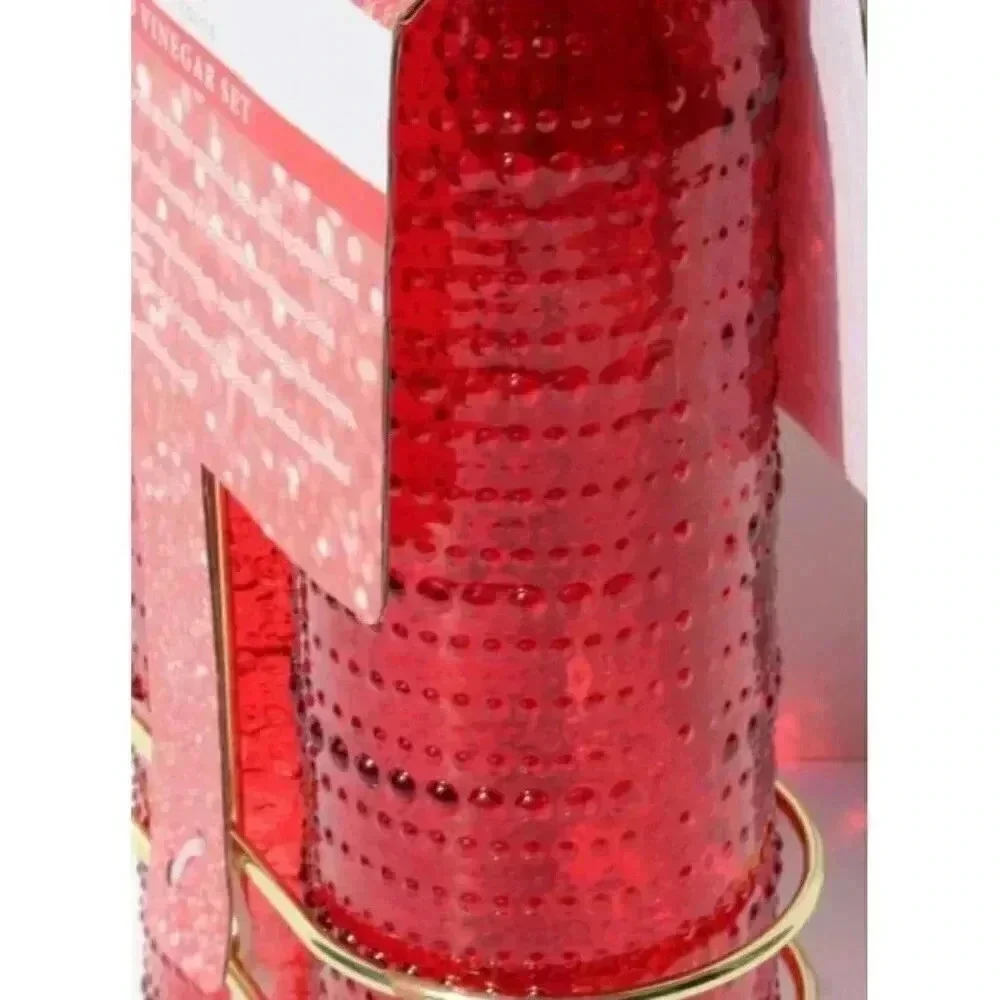 New Red / Gold Olive Oil & Vinegar Bubble Glass Dispenser Set
